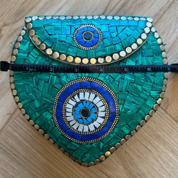 RAMLA Green Mosaic Evil Eye Heart Shaped Clutch Bag Handmade in Morocco NWOT - Picture 3 of 6